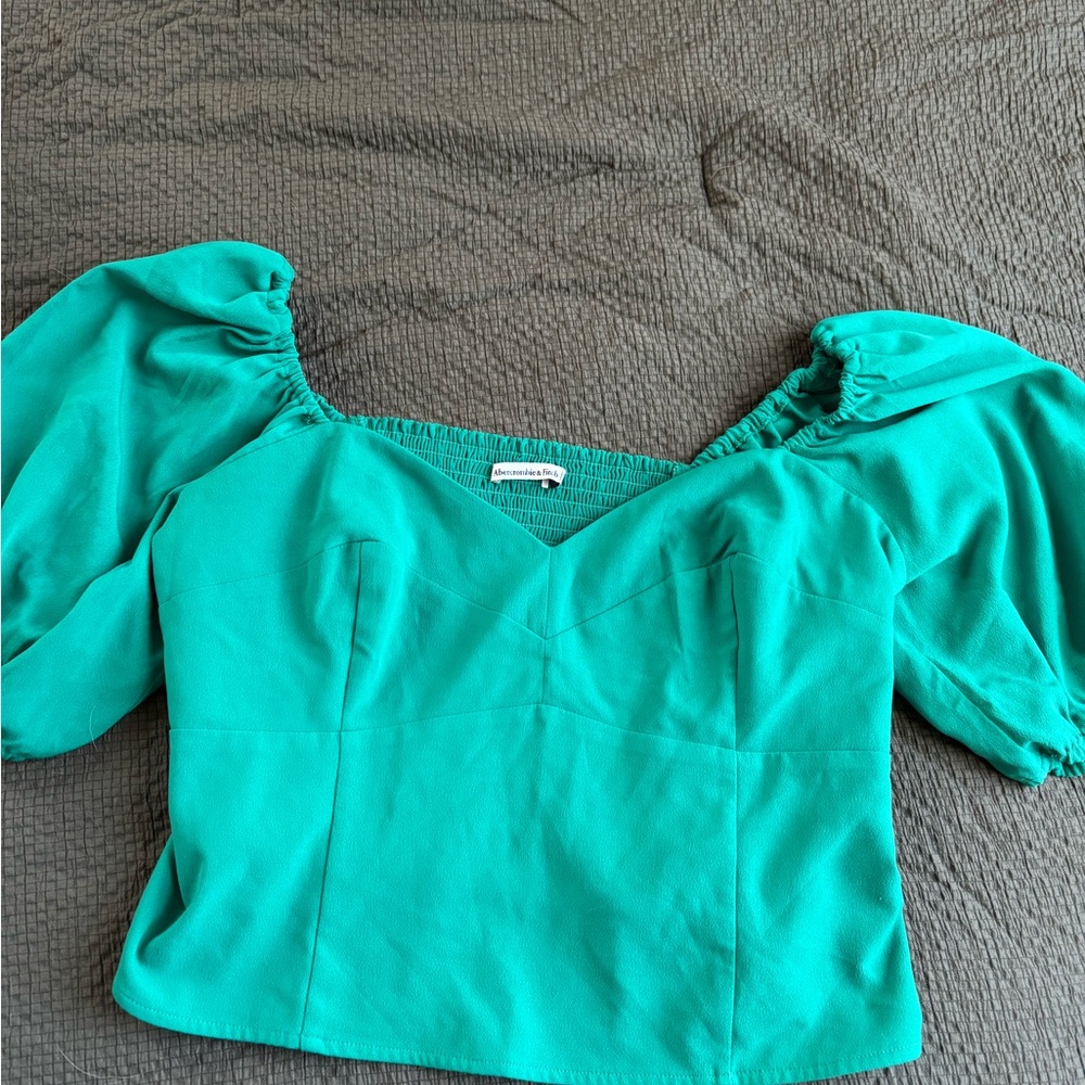 Abercrombie & Fitch Teal Puff Sleeve Blouse